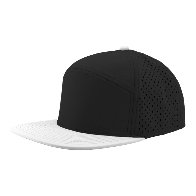 Black and white custom hat 7 panel