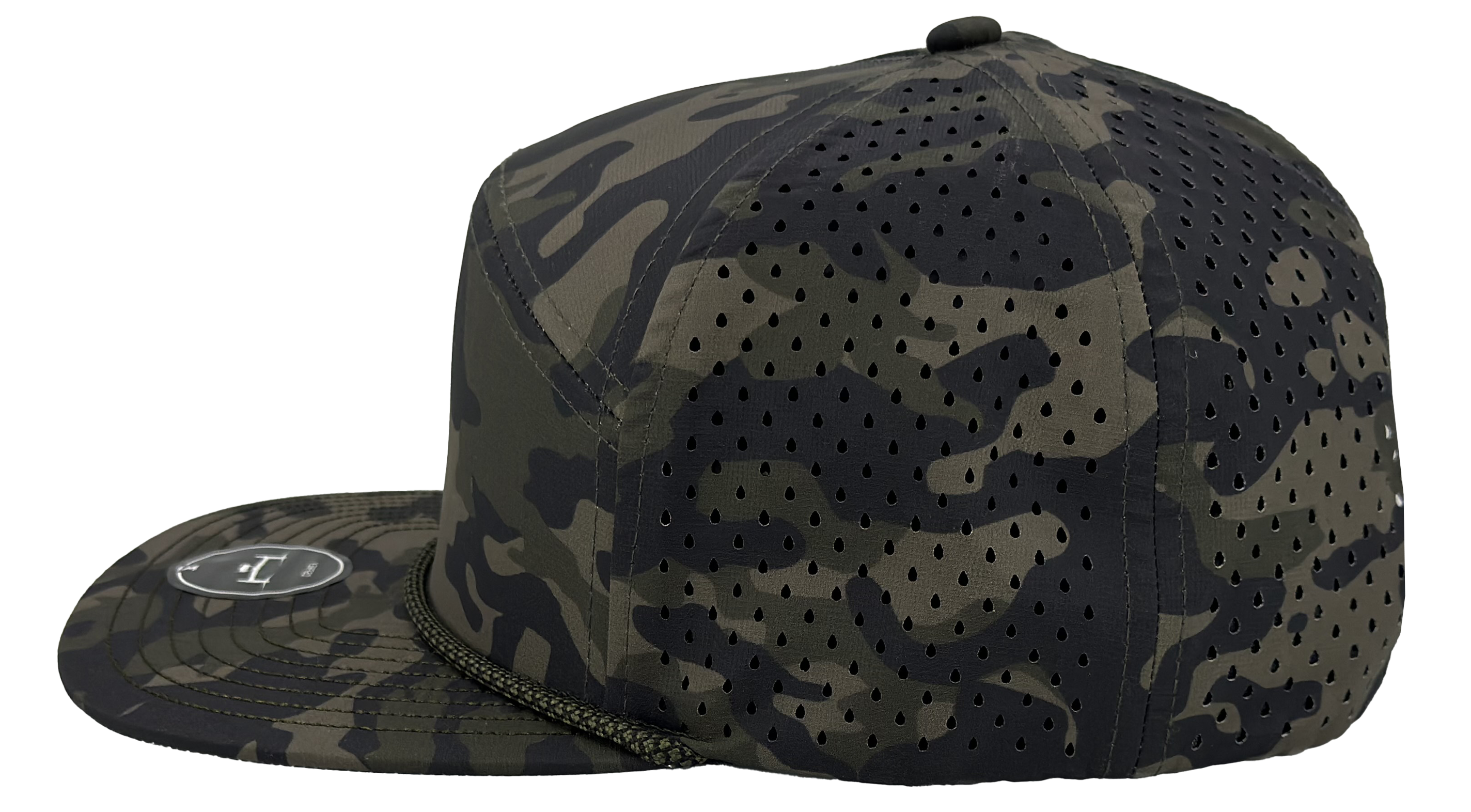 Custom camo hat 7 panel olive osprey side view