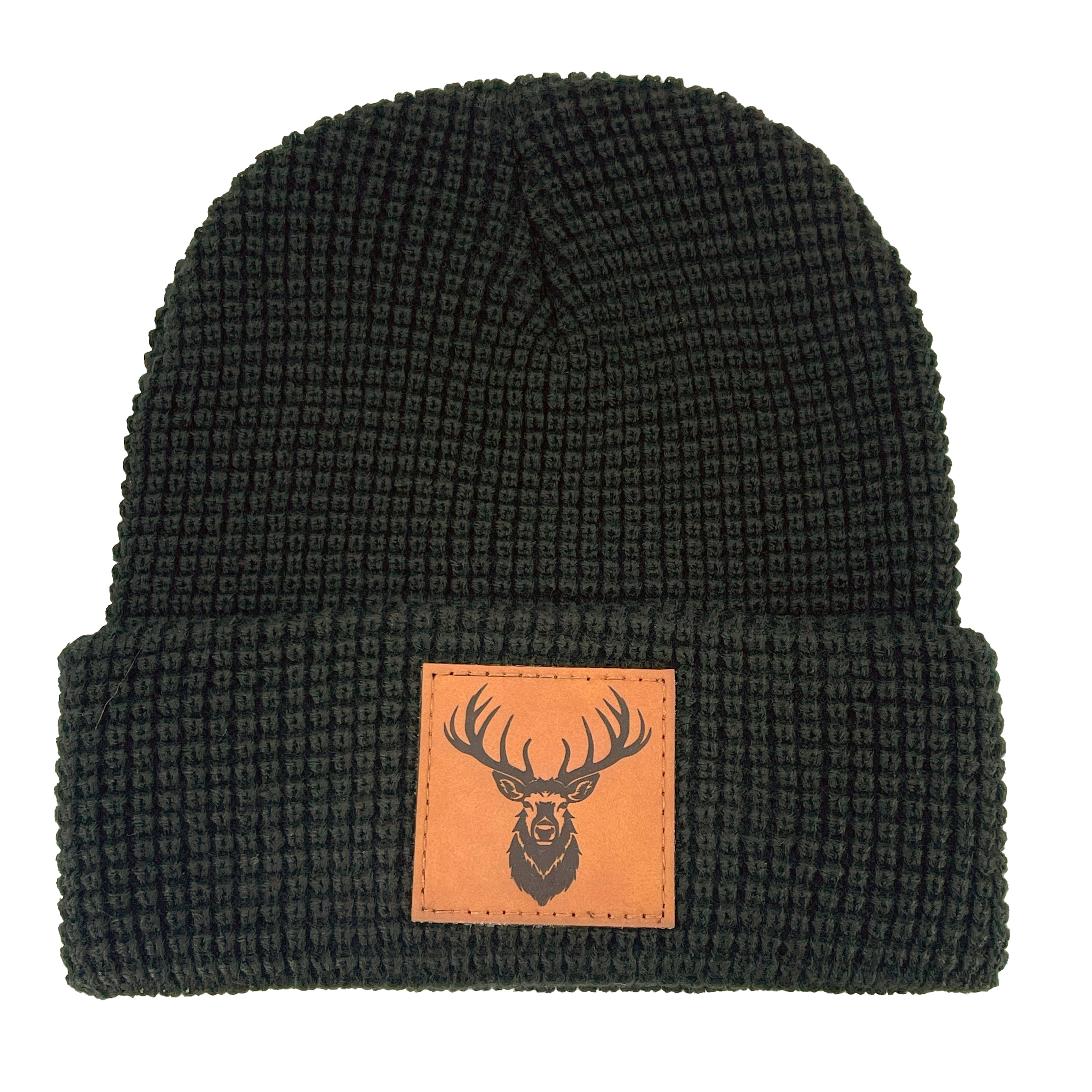 custom beanie with elk antler black waffle